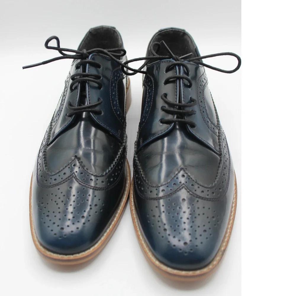 ASOS DESIGN Navy Blue Leather Wingtip Brogue Shoes Derby Laceup 390031685 Size 6